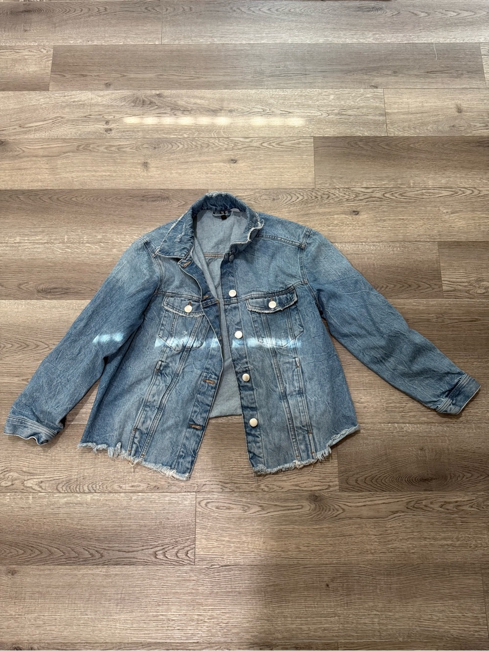 H&M Light Wash Denim Jacket - Distressed Hem